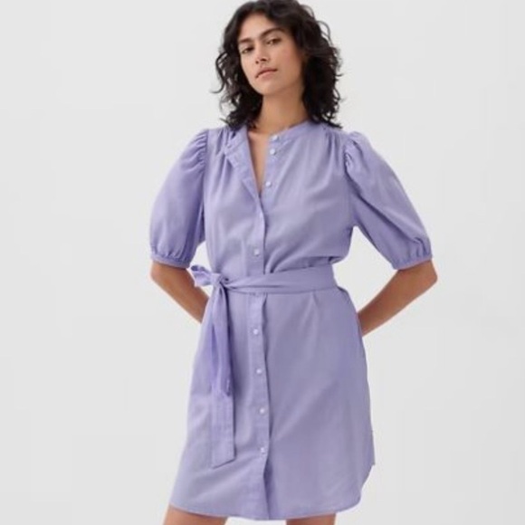 GAP Dresses & Skirts - GAP Lavender Linen-Cotton Puff-Sleeve Mini Shirtdress